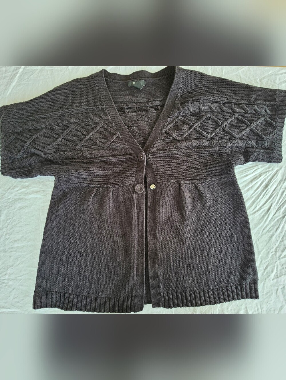 Style & Co. Black Knit Textured Short Sleeved Cardigan Size XL